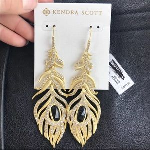 Kendra Scott Luxe Pave Feather Earrings NWT RARE